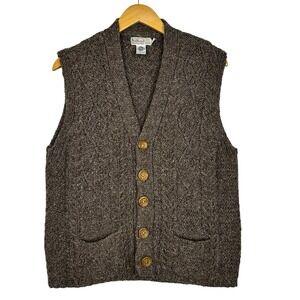 Vintage Kilkeel Irish Wool Cable Knit Sweater Vest Mens 42 Brown Button Front